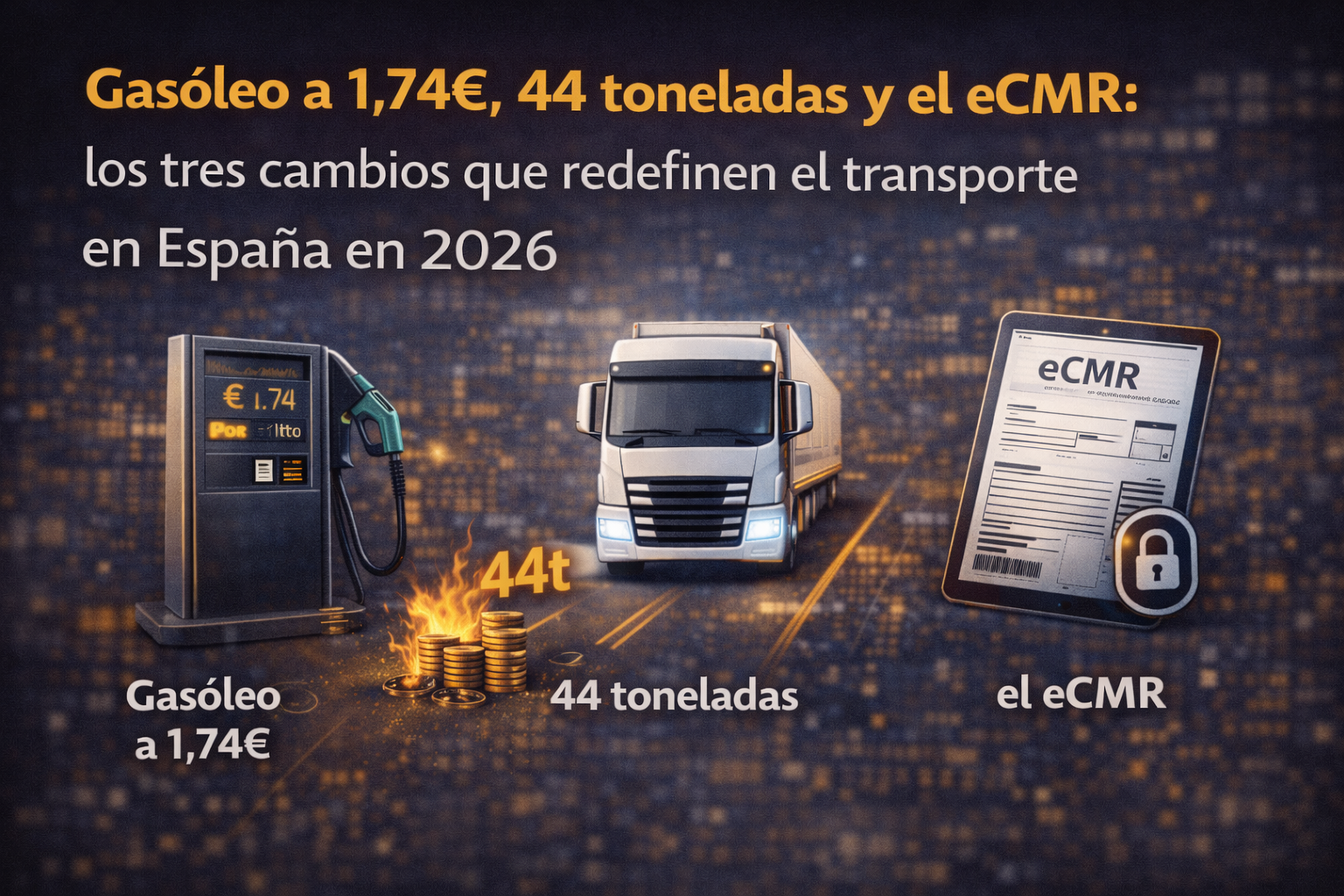 Gasóleo a 1,74€, 44 toneladas y el eCMR: los tres cambios que redefinen el transporte en España en 2026